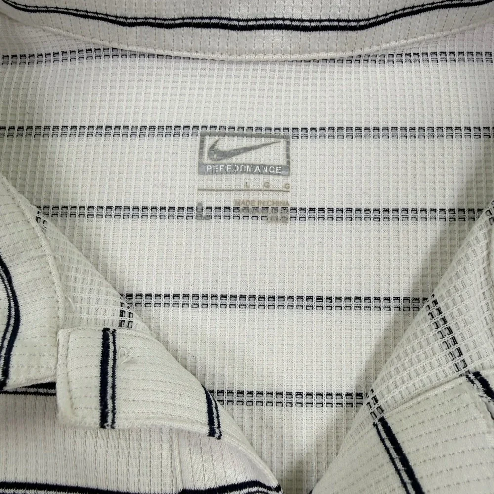 Nike Performance‎ Mens Golf Polo Shirt White Blue Striped Large 288311-100